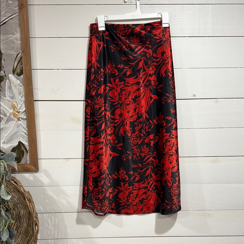 LuLaRoe Black and Red A-Line Midi Skirt for Cocktail Autum Skirt